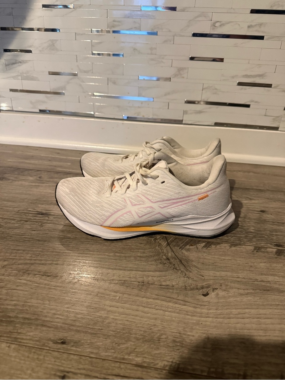 ASICS Cream Running Shoes with Pink and Yellow Accents